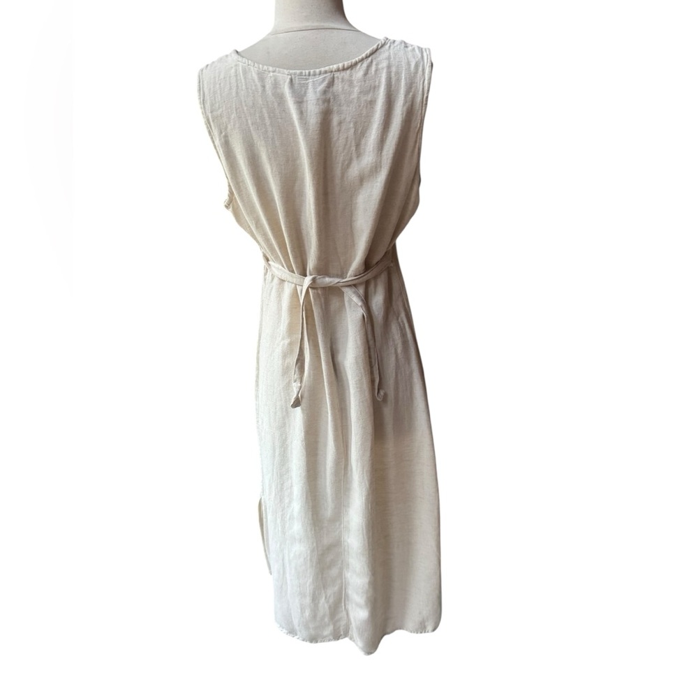 1990s M.P.H. Light Tan, Floral Embroidered, Flex/Rayon Sundress - Picture 5 of 6